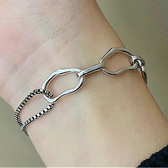 Sterling Silver Minimalist Bracelet, Irregular, Geometric, Dainty, Trendy - Picture 2 of 10